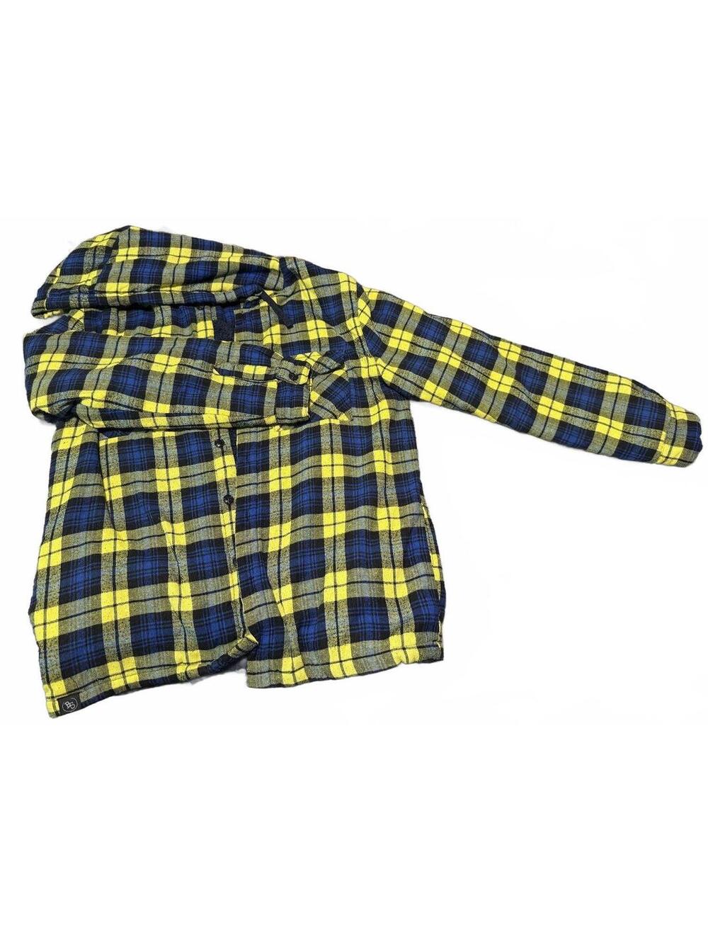 Brooklyn Standard Hoodie Yellow and Navy Blue Plaid Fleece Lined (L)